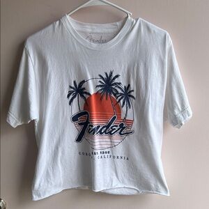 Fender White T-Shirt with Palm Tree Design